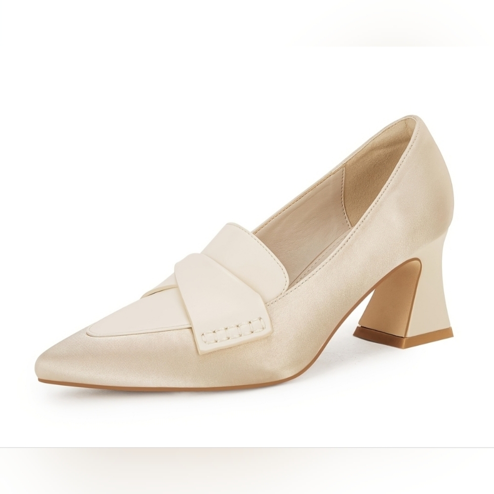 Chunky Block Low Heel Satin Pumps Leather Insole Retro Style Party Shoes Size 9